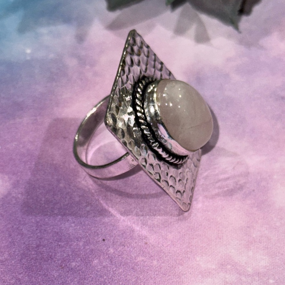 Silver Hammered Moonstone Ring - image 5